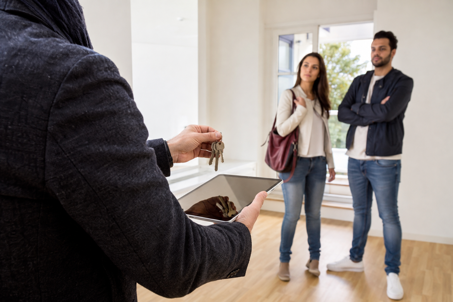 Expert réalisant un état des lieux d'entrée